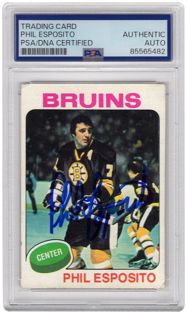 Phil Esposito Signed Boston Bruins 1975 Topps Hockey Card #200 - (PSA Encapsulated)
