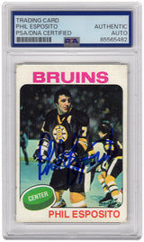 Phil Esposito Signed Boston Bruins 1975 Topps Hockey Card #200 - (PSA Encapsulated)