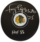 Tony Esposito Signed Chicago Blackhawks Logo Hockey Puck w/HOF 88