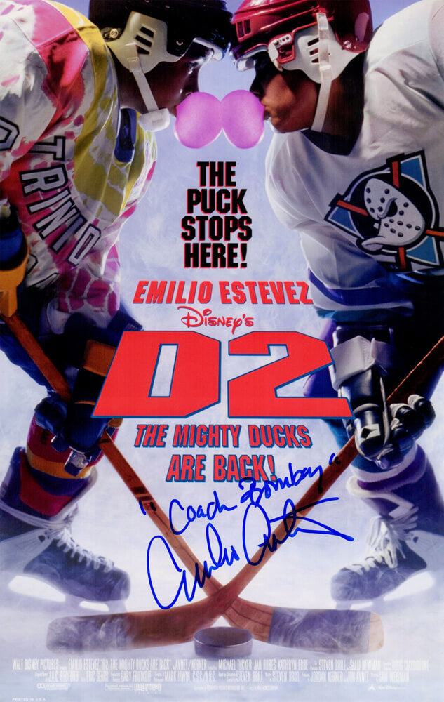 Emilio Estevez Signed The Mighty Ducks 2 11x17 Movie Poster w/Coach Bombay