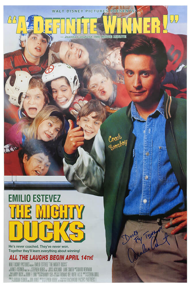 Emilio Estevez Signed The Mighty Ducks 2740 Full Size Movie Poster w/Ducks Fly Together