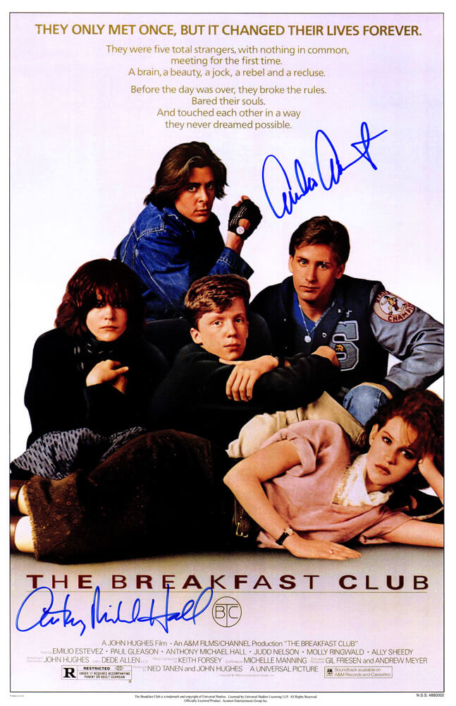Emilio Estevez & Anthony Michael Hall Dual Signed The Breakfast Club 11x17 Movie Poster