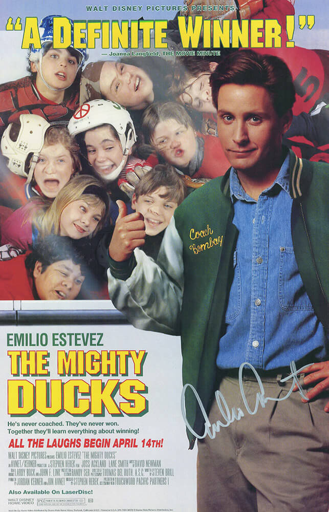 Emilio Estevez Signed The Mighty Ducks 11x17 Movie Poster (In Silver)