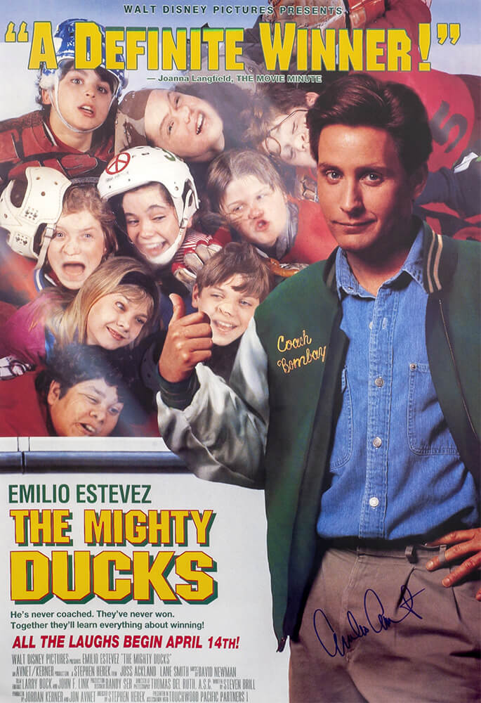 Emilio Estevez Signed The Mighty Ducks 27x40 Full Size Movie Poster