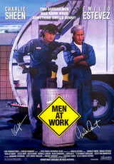 Charlie Sheen & Emilio Estevez Dual Signed Men At Work 27x40 Full Size Movie Poster