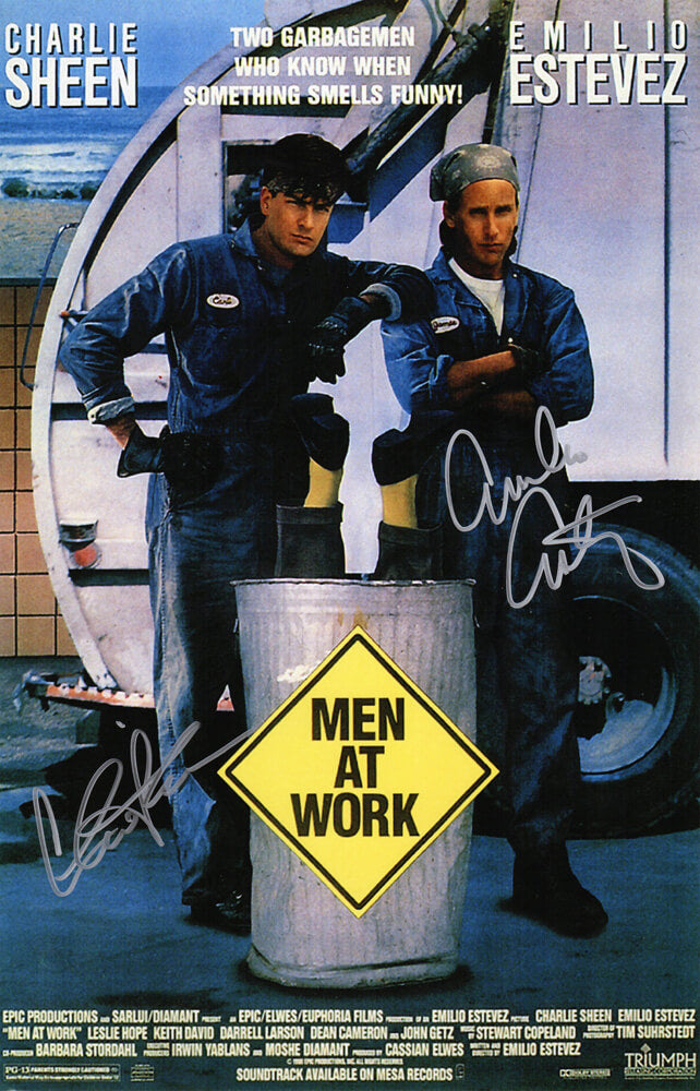 Emilio Estevez & Charlie Sheen Dual Signed Men At Work 11x17 Movie Poster