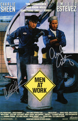 Emilio Estevez & Charlie Sheen Dual Signed Men At Work 11x17 Movie Poster