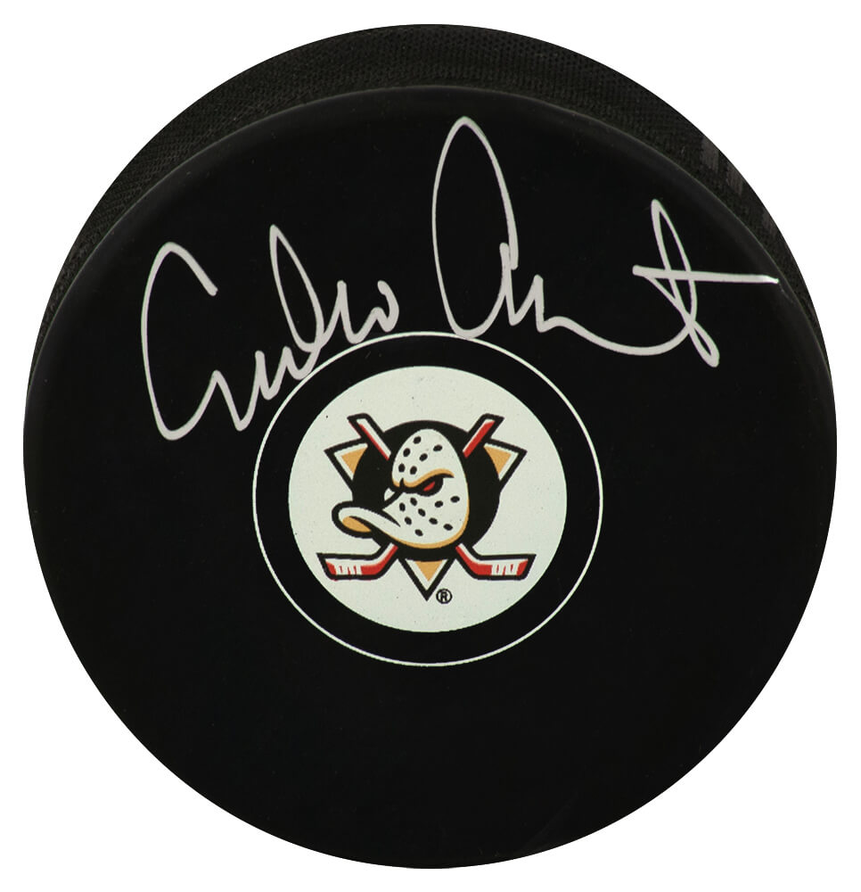 Emilio Estevez Signed Anaheim Mighty Ducks Team Logo Hockey Puck