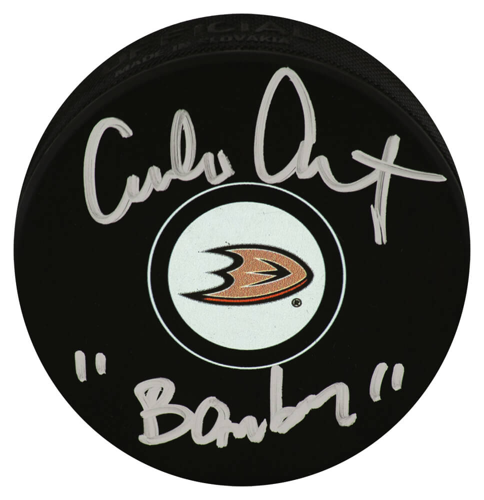 Emilio Estevez Signed Anaheim Mighty Ducks Team Logo Hockey Puck w/Bombay