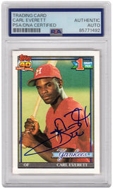 Carl Everett Signed Yankees 1991 Topps Rookie Baseball Trading Card #113 - (PSA Encapsulated)