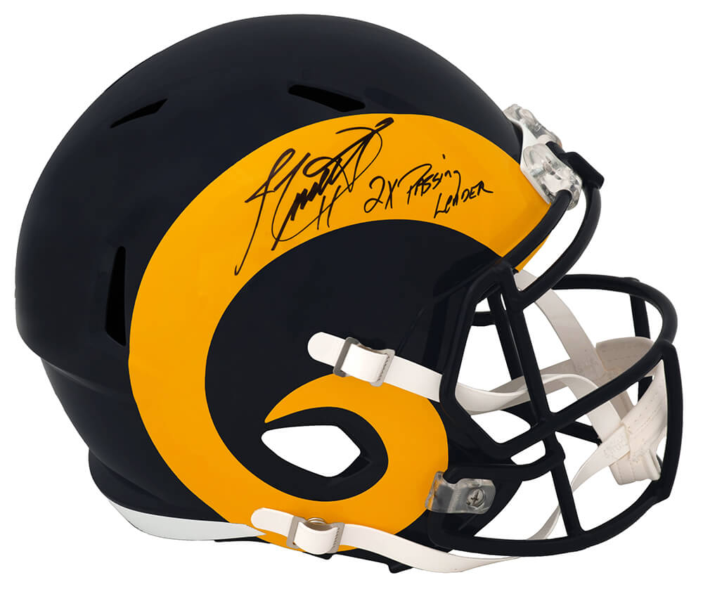 Jim Everett Signed Los Angeles Rams Throwback Riddell Full Size Speed Replica Helmet w/2x Pass Leader