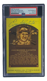 Enos Slaughter Signed 4x6 St Louis Cardinals HOF Plaque Card PSA/DNA 85025659 - Sports Integrity