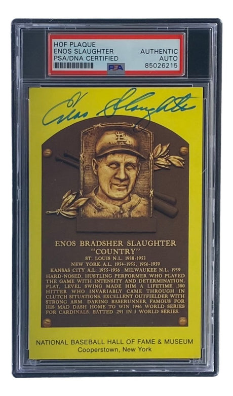 Enos Slaughter Signed 4x6 St Louis Cardinals HOF Plaque Card PSA/DNA 850262832 - Sports Integrity