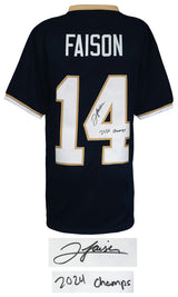 Jordan Faison Signed Navy Custom Lacrosse Jersey w/2024 NCAA Champs