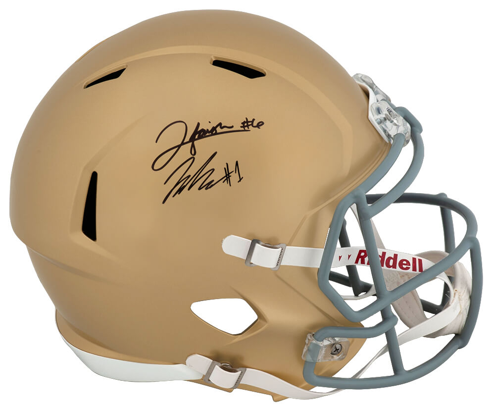 Jordan Faison & Jaden Greathouse Signed Notre Dame Fighting Irish Riddell Full Size Speed Replica Helmet