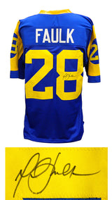 Marshall Faulk Signed Blue Throwback Custom Football Jersey