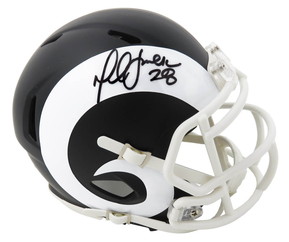 Marshall Faulk Signed Rams Flat Black Matte Riddell Speed Mini Helmet