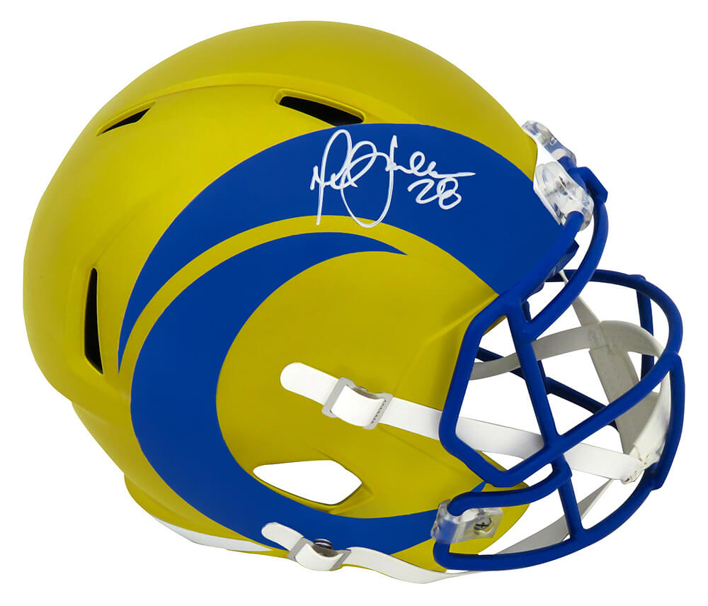 Marshall Faulk Signed Rams FLASH Riddell Full Size Speed Replica Helmet (White Ink)