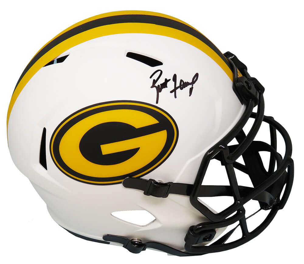 Brett Favre Signed Green Bay Packers Lunar Eclipse White Matte Riddell Full Size Speed Replica Helmet