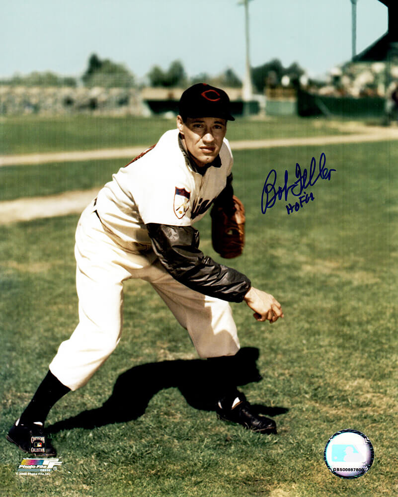 Bob Feller Signed Cleveland Indians Pitching Pose 8x10 Photo w/HOF'62