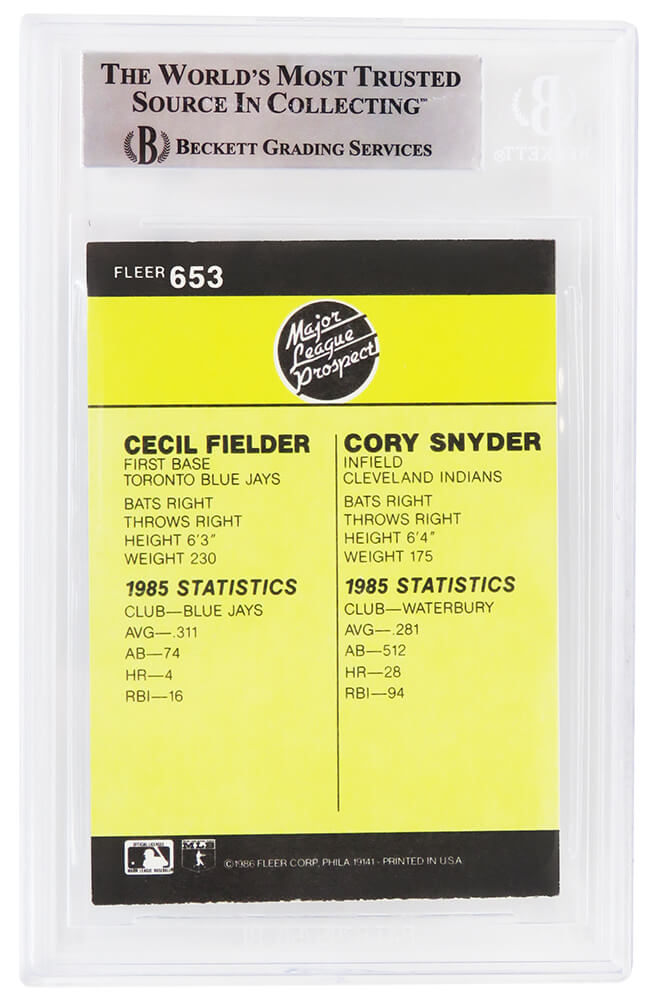 Cecil Fielder Signed Toronto Blue Jays 1986 Fleer Rookie Baseball Trading Card #653 - (Beckett Encapsulated)