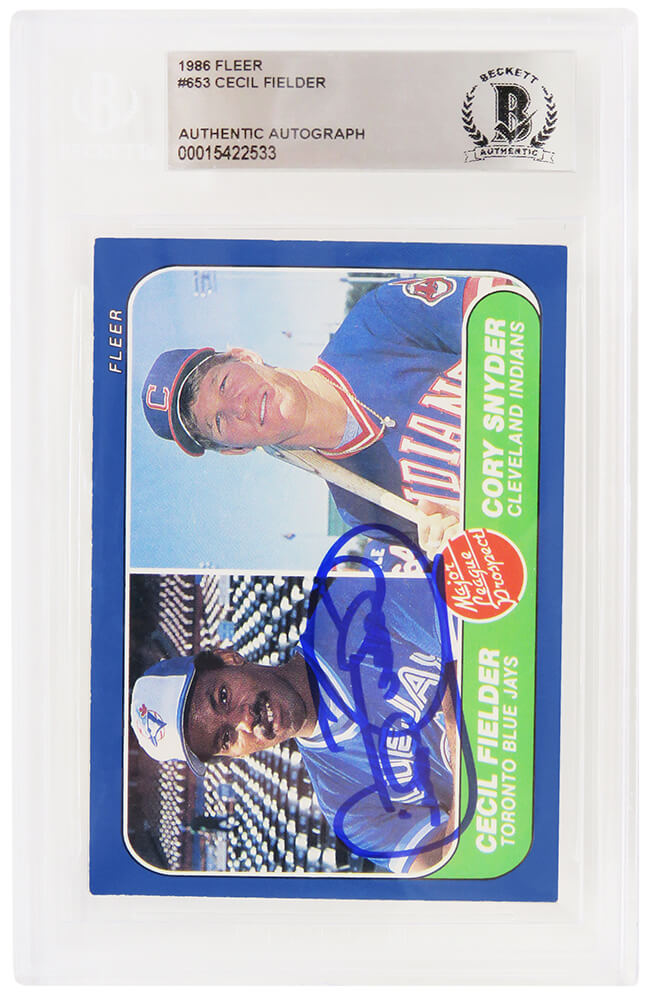 Cecil Fielder Signed Toronto Blue Jays 1986 Fleer Rookie Baseball Trading Card #653 - (Beckett Encapsulated)