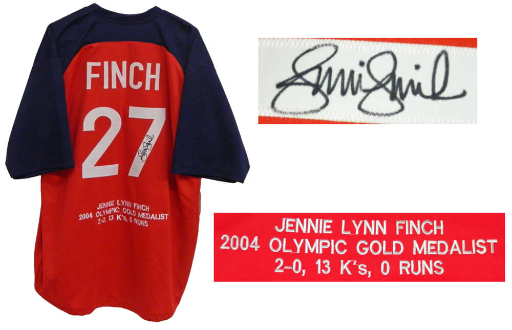 Jennie Finch Signed Team USA Red Custom Embroidered Stat Jersey