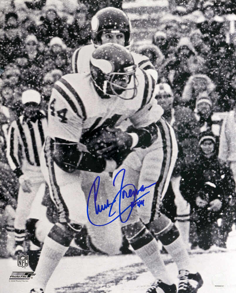 Chuck Foreman Signed Minnesota Vikings B&W Action 16x20 Photo
