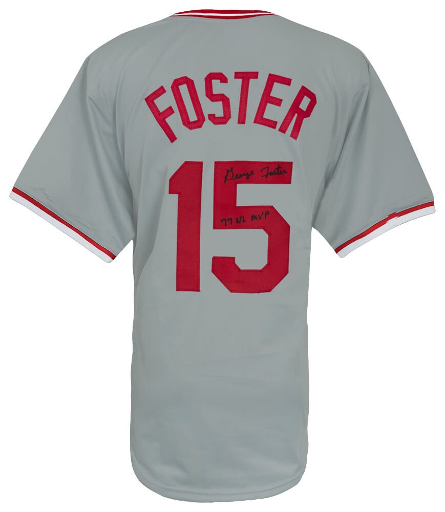George Foster Signed Grey Custom Baseball Jersey w/77 NL MVP