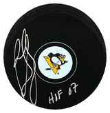 Ron Francis Signed Pittsburgh Penguins Logo Hockey Puck w/HOF'07