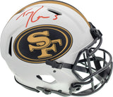 Trey Lance Autographed San Francisco 49ers Lunar Eclipse White Full Size Authentic Speed Helmet Beckett BAS QR Stock #194743