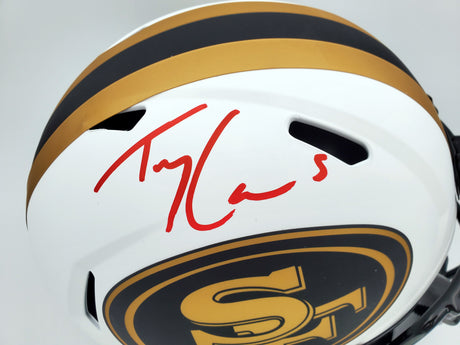 Trey Lance Autographed San Francisco 49ers Lunar Eclipse White Full Size Replica Speed Helmet Beckett BAS QR Stock #194740