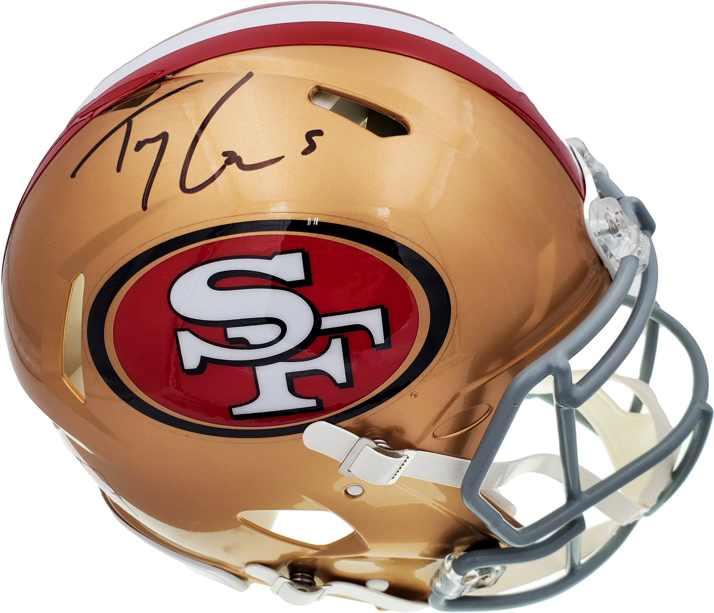 Trey Lance Autographed San Francisco 49ers Gold Full Size Authentic Speed Helmet Beckett BAS QR Stock #194739