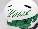 Zach Wilson Autographed New York Jets Lunar Eclipse White Full Size Replica Speed Helmet Beckett BAS QR Stock #194728