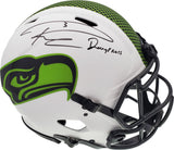 Russell Wilson Autographed Seattle Seahawks White Lunar Eclipse Full Size Authentic Speed Helmet "Dangeruss" RW Holo & Beckett BAS Stock #194032