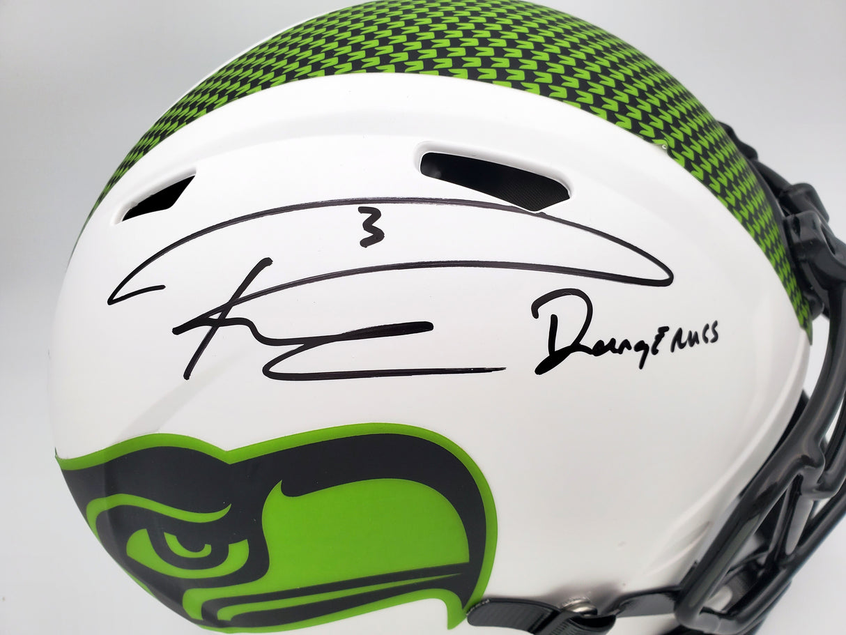 Russell Wilson Autographed Seattle Seahawks White Lunar Eclipse Full Size Authentic Speed Helmet "Dangeruss" RW Holo & Beckett BAS Stock #194032