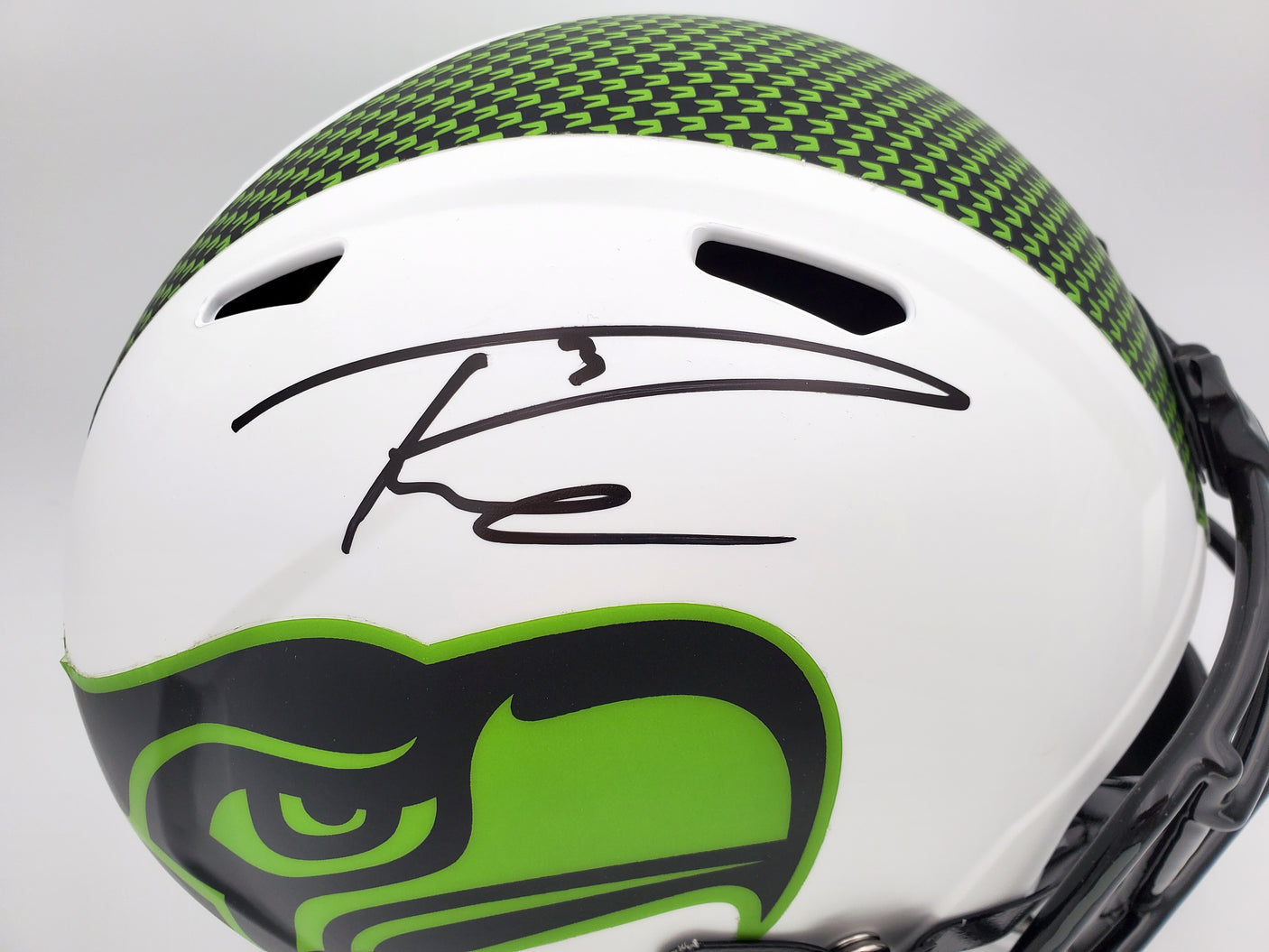 Russell Wilson Autographed Seattle Seahawks White Lunar Eclipse Full Size Speed Replica Helmet RW Holo & Beckett BAS Stock #194002
