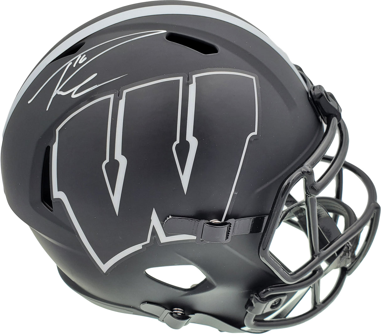 Russell Wilson Autographed Wisconsin Badgers Eclipse Black Full Size Speed Replica Helmet RW Holo & Beckett BAS Stock #194001