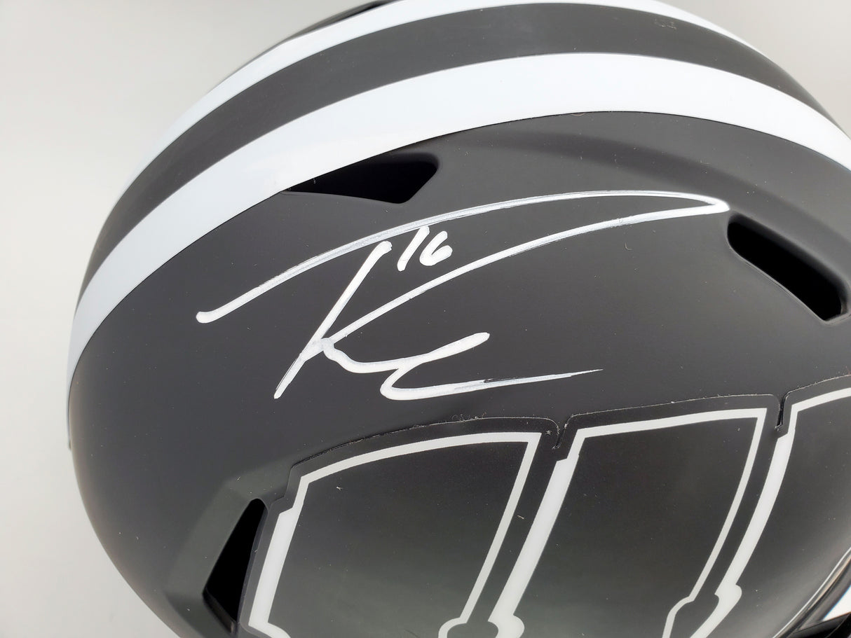Russell Wilson Autographed Wisconsin Badgers Eclipse Black Full Size Speed Replica Helmet RW Holo & Beckett BAS Stock #194001