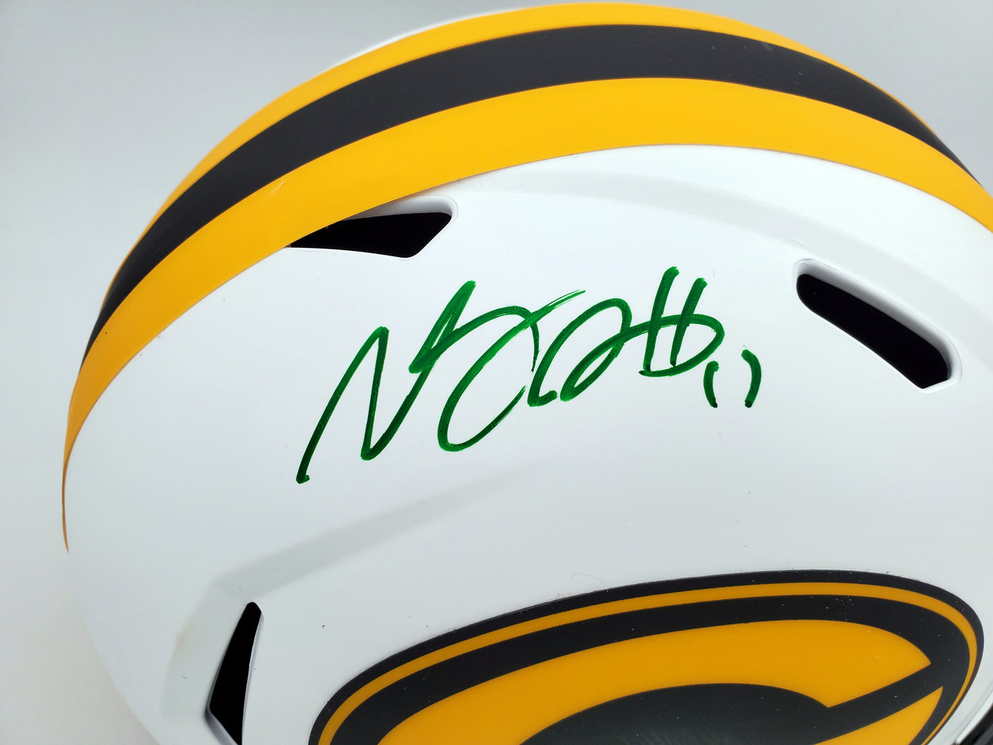 Davante Adams Autographed Green Bay Packers Lunar Eclipse White Full Size Replica Speed Helmet Beckett BAS QR Stock #193769