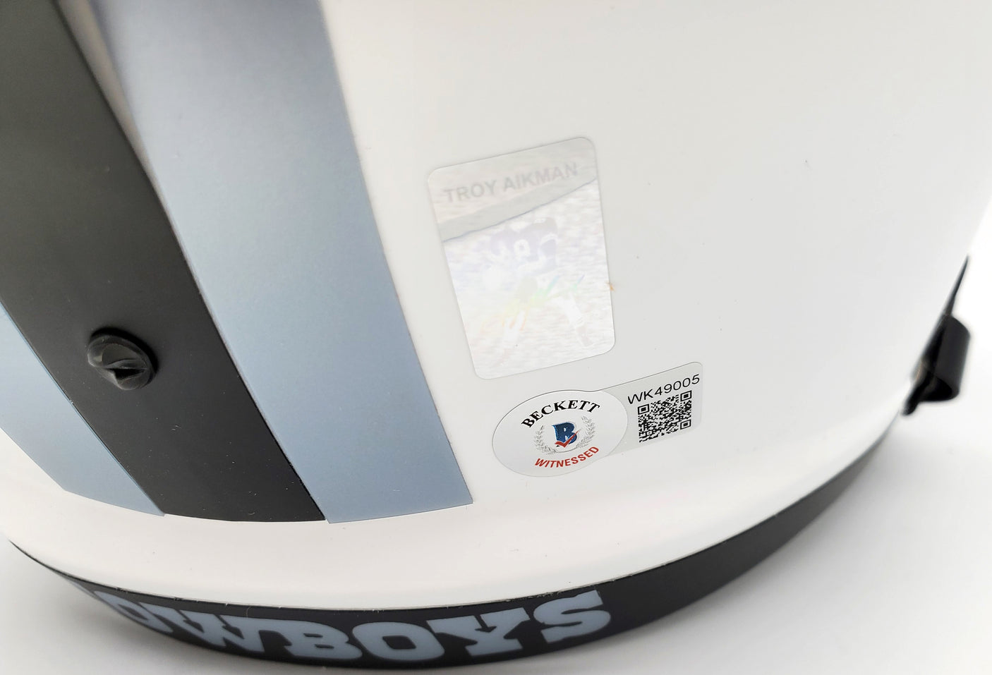 Troy Aikman Autographed Dallas Cowboys Lunar Eclipse White Full Size Replica Speed Helmet Beckett BAS QR Stock #193768