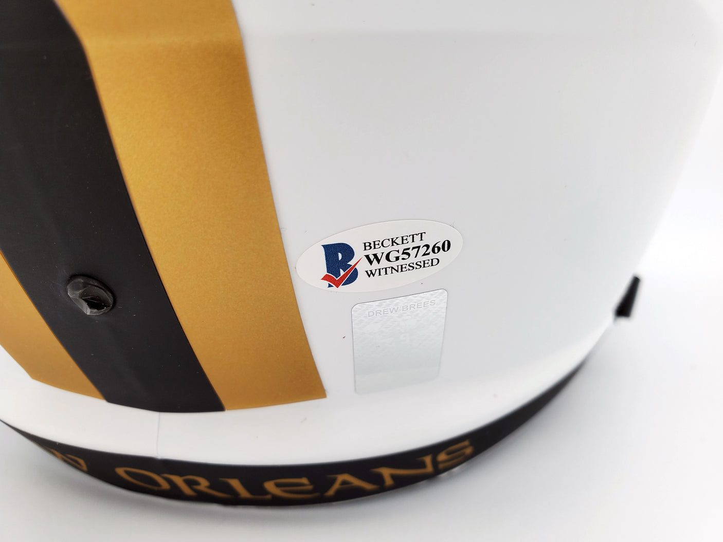 Drew Brees Autographed New Orleans Saints Lunar Eclipse White Full Size Replica Speed Helmet "80,358 Passing Yds" Beckett BAS Stock #193499