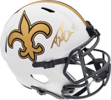 Drew Brees Autographed New Orleans Saints Lunar Eclipse White Full Size Replica Speed Helmet Beckett BAS Stock #193498