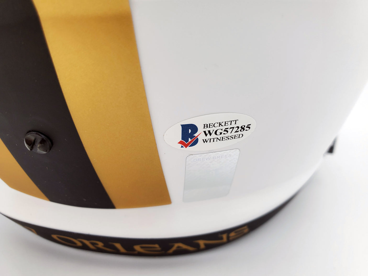 Drew Brees Autographed New Orleans Saints Lunar Eclipse White Full Size Replica Speed Helmet "571 Passing TD's" Beckett BAS Stock #193497