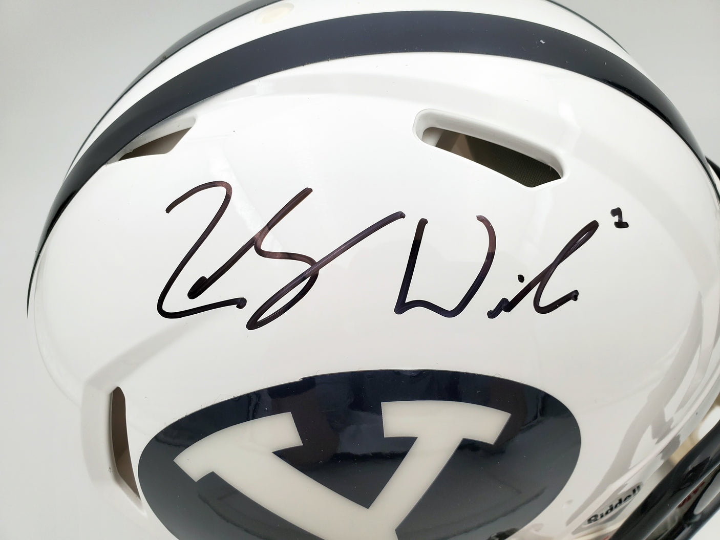 Zach Wilson Autographed BYU Cougars White Full Size Authentic Speed Helmet Beckett BAS QR Stock #193494