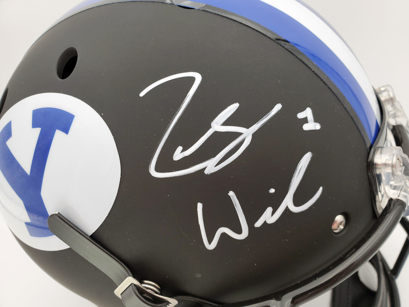 Zach Wilson Autographed BYU Cougars Matte Black Schutt Full Size Replica Helmet Beckett BAS Stock #191106