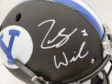 Zach Wilson Autographed BYU Cougars Matte Black Schutt Full Size Replica Helmet Beckett BAS Stock #191106