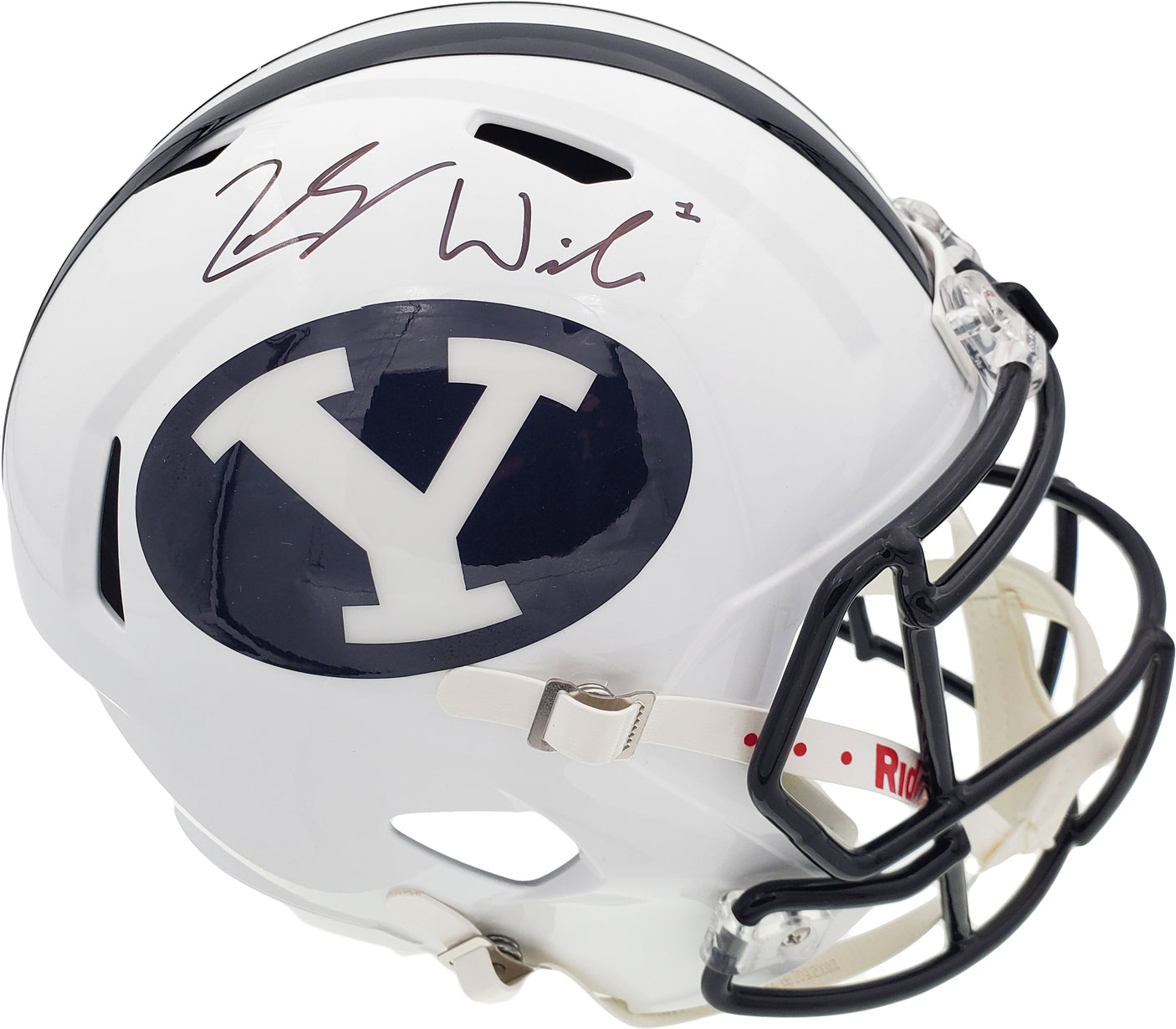 Zach Wilson Autographed BYU Cougars White Full Size Replica Speed Helmet Beckett BAS Stock #191105