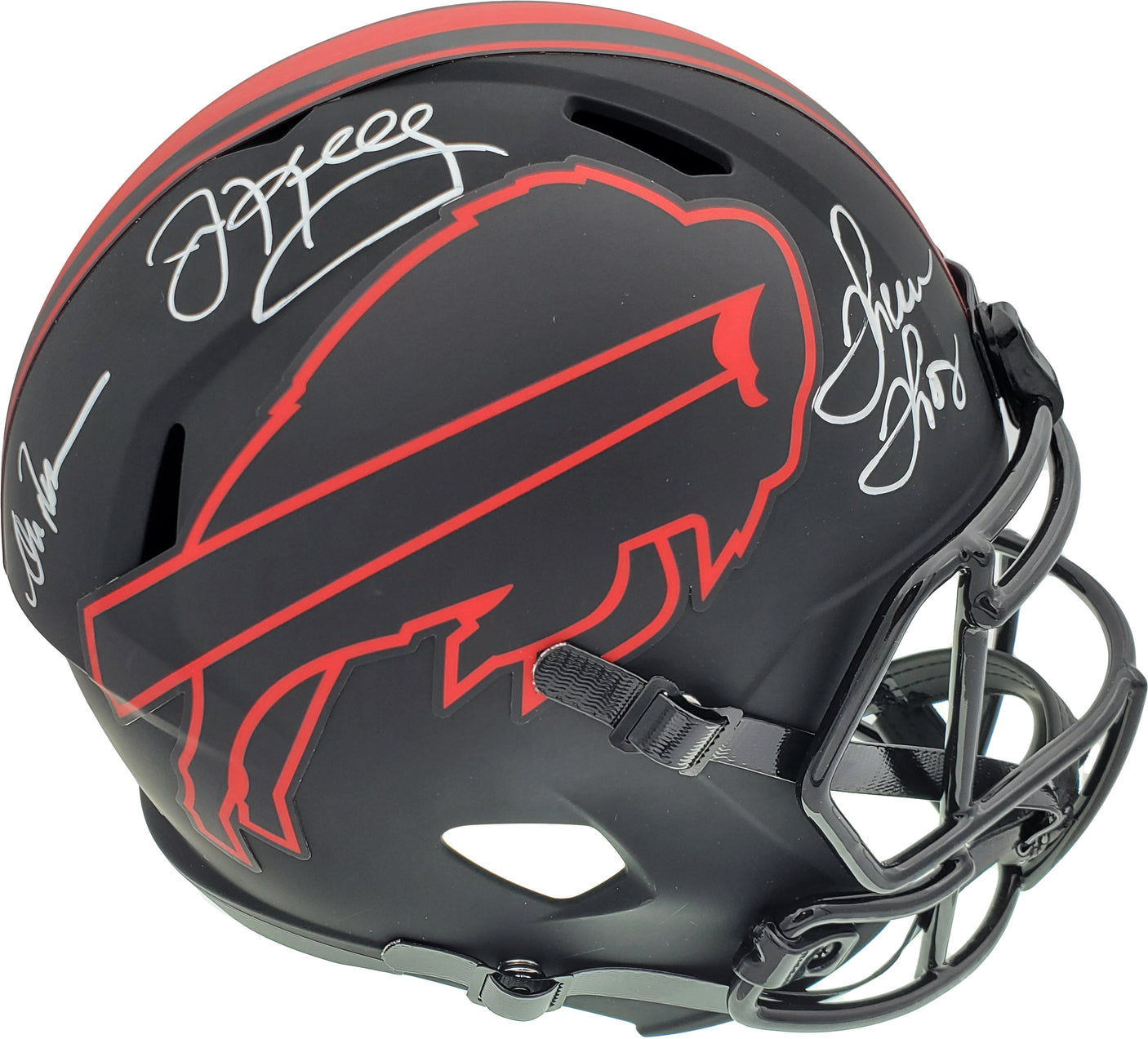 Buffalo Bills Team Greats Autographed Eclipse Black Speed Replica Full Size Helmet With 3 Signatures Including Jim Kelly, Thurman Thomas & Andre Reed Beckett BAS Stock #185864