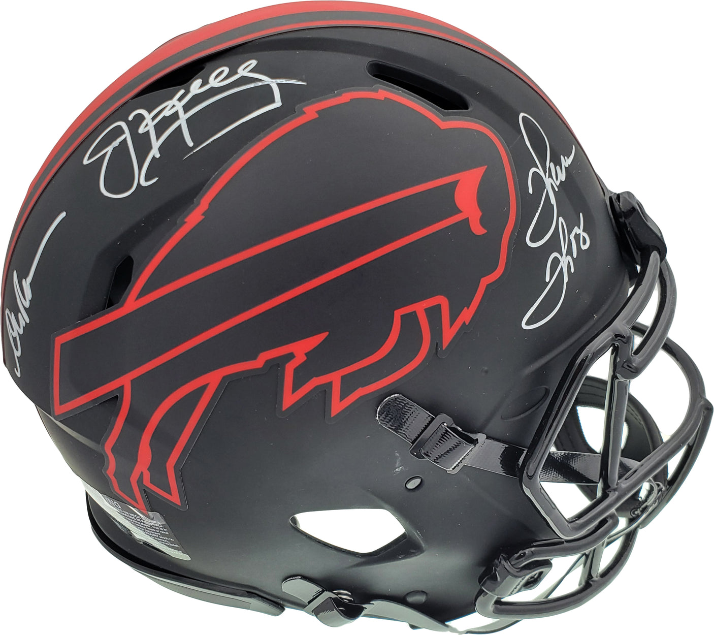 Buffalo Bills Team Greats Autographed Eclipse Black Authentic Speed Full Size Helmet With 3 Signatures Including Jim Kelly, Thurman Thomas & Andre Reed Beckett BAS Stock #185863